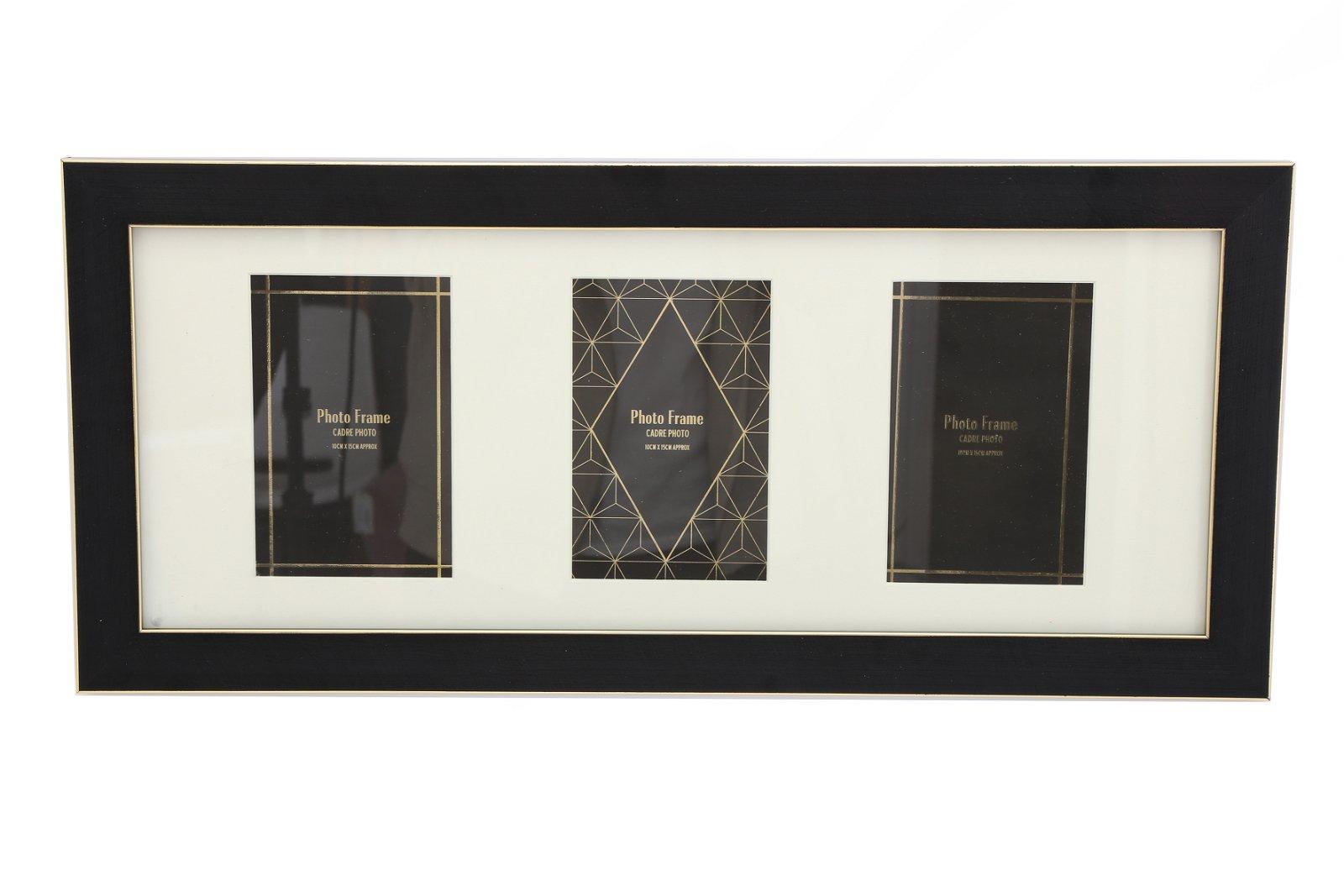 Black And Gold Triple Photo Frame 4×6″